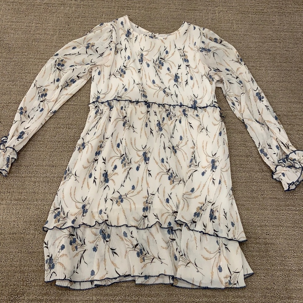 XS cream dress with blue flowers.